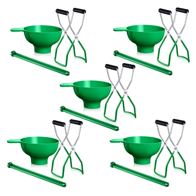 

5X Canning Kit Jar Lifter Wide Mouth Canning Funnel Lid Wand For Canning Jars Anti-Scald Kitchen Tools(3Pcs,Green)