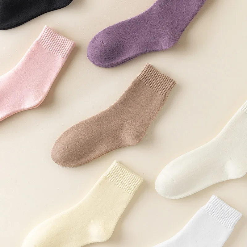 Autumn and Winter Thick Solid Color Woolen Hoop Socks Fashionable Warm and Cold Proof High Wall  Long  Socks  Practical
