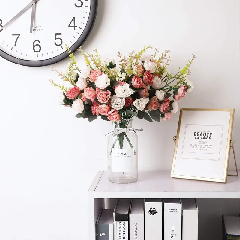 1 STÜCK 7 Gabeln 21 Köpfe Künstliche Blume Seide Rose Hochwertiger Valentinstagskranz Hochzeit Brautstrauß Heimarrangement Vase Tisch – Detail 9