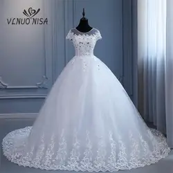 VLNUO NISA Pluse Size Wedding Dress with Sleeve 2024 New O Neck Brides Dress Floor or Train Princess Ball Gown Vestido De Novia