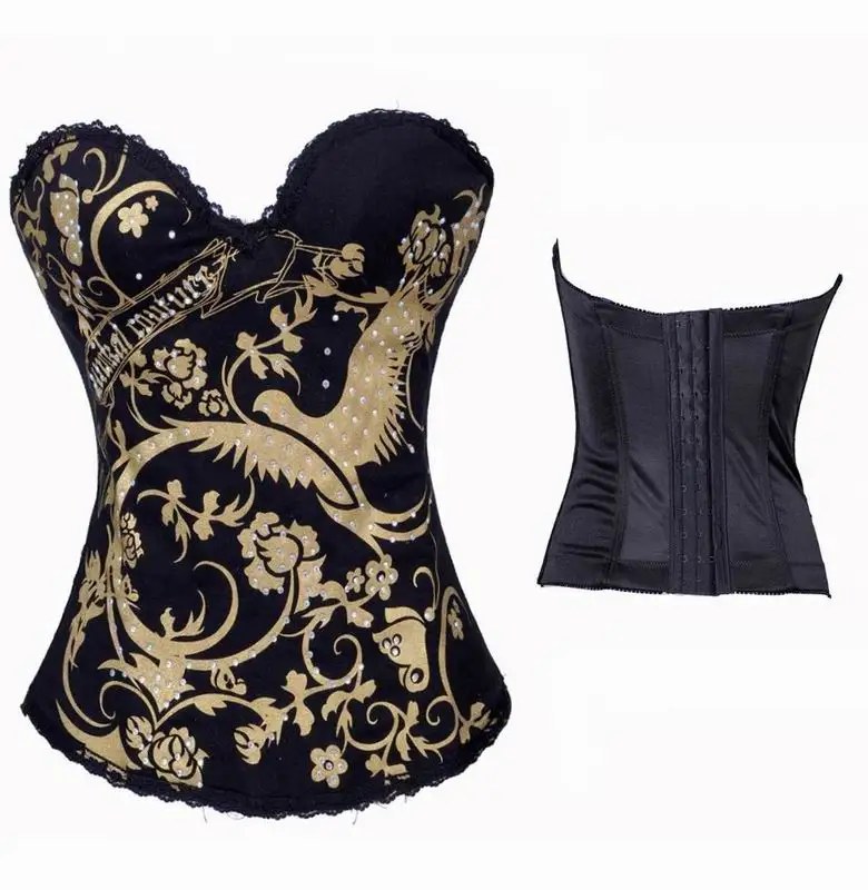 Black Bird Printed Phoenix Tattoo Bustier Corset Sexy Cartoon Shapewear Wedding Corset for Women