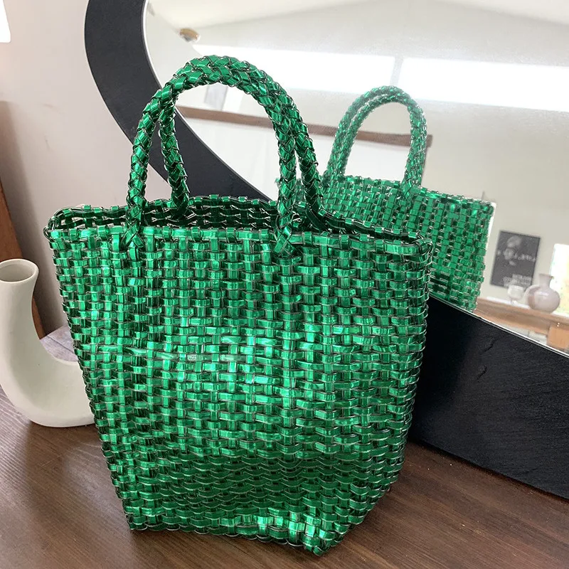 Handmade Woven Beach Woven Tote Bag Women Large Capacity Composite Single Shoulder Shopping Bags Handmade