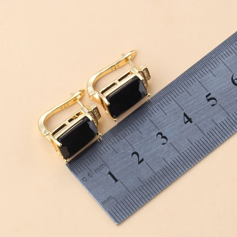 Bridal Jewelry Sets Arab Gold Color Dubai Wedding Costume Black Zirconia Bracelet Clip Earrings African Necklace Sets for Women