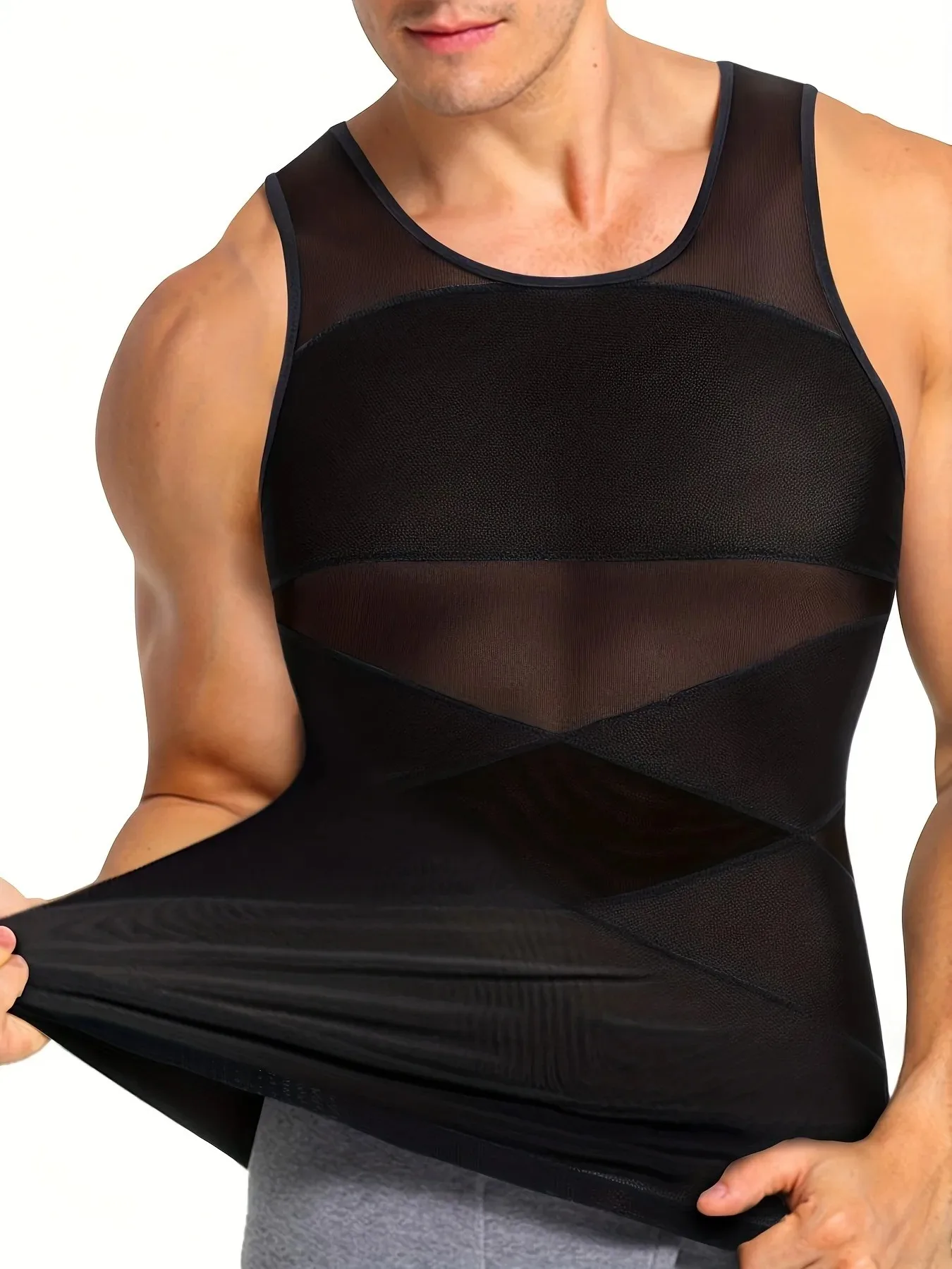 Slimming Vest Men's Breathable Compression Tummy Control Undershirt Slimming Body Shaper Sleeveless Tank Top Shaping Spring/Summer Sweatshirt
