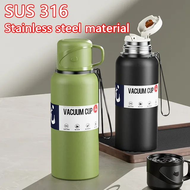 Bouteille d'eau thermique 2L grande capacité avec paille bouteille Thermos en acier inoxydable bouteille d'eau froide et chaude tasse Thermos de Sport 2