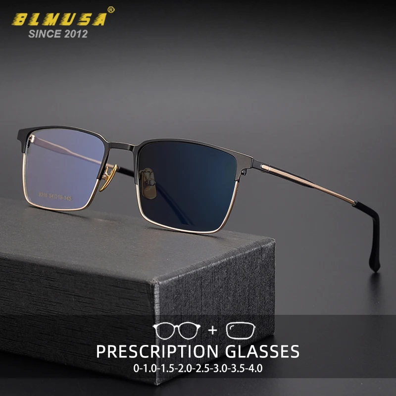BLMUSA Men Fashion Vintage Glasses Anti Blue Light Reading Glasses High Quality Alloy Myopia Photochromic Customization Glasses