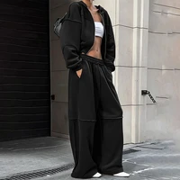 Survêtement Vintage Y2K High Street pour femmes, ample, manches longues, vestes à capuche avec taille élastique, pantalon de survêtement droit, 2 pièces 4