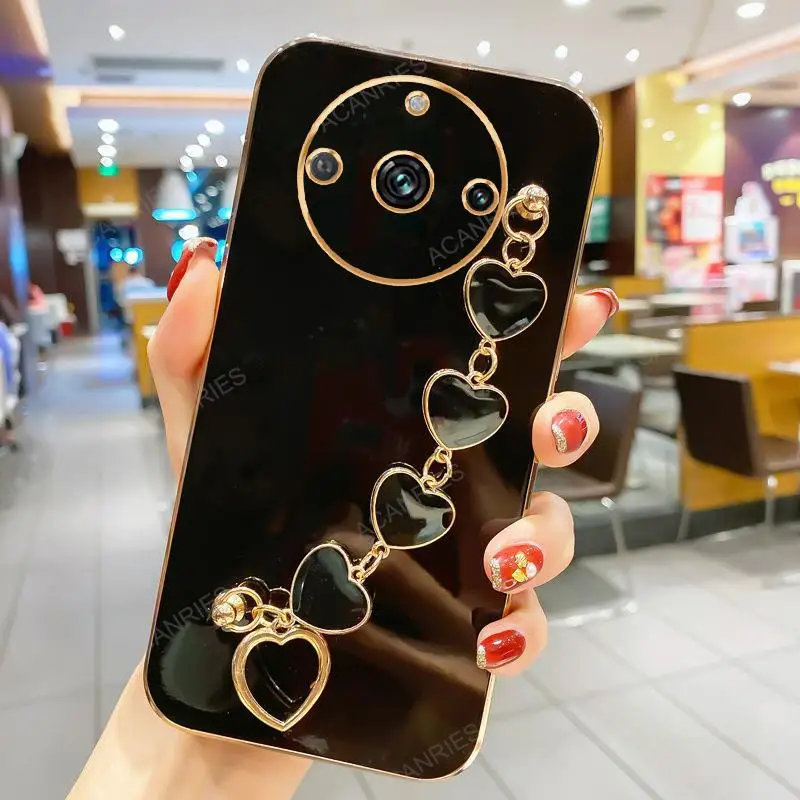 Luxury Plating Love Heart Bracelet Chain Silicone Case