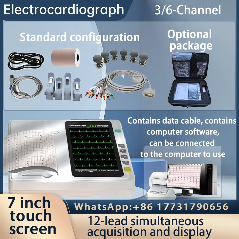 7 inch touch screen Human/Vet Use ECG301 /ECG601 Digital 3/6 Channel 12 Leads ECG/EKG Machine Electrocardiograph With software