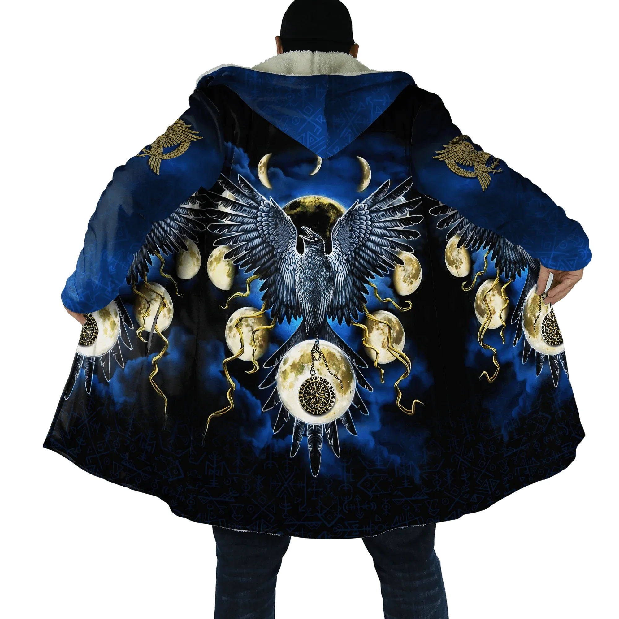Mens Cloak Compass Mjolnir Odin Raven Tattoo 3D All Over Printed Fleece Hooded Cloak Unisex Casual Thick Warm Cape coat PF78