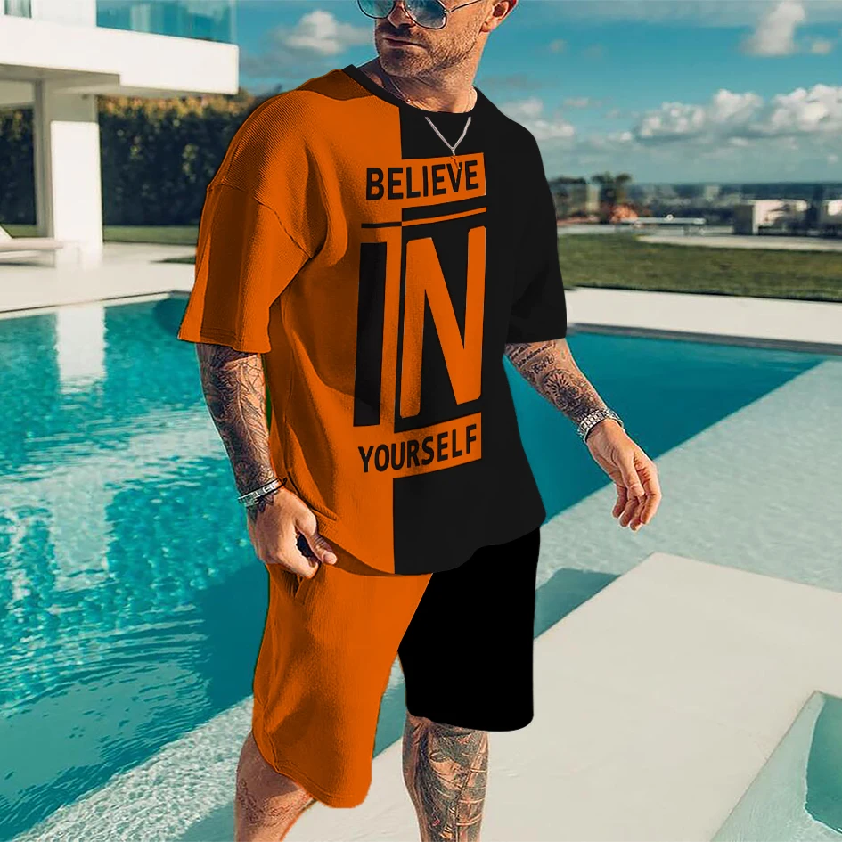 Believe In Yourself Letter 3D Print T-Shirts Shorts Sets Men\'s Tracksuits Short Sleeve T Shirt Pants Set Man Kids Suits Clothing