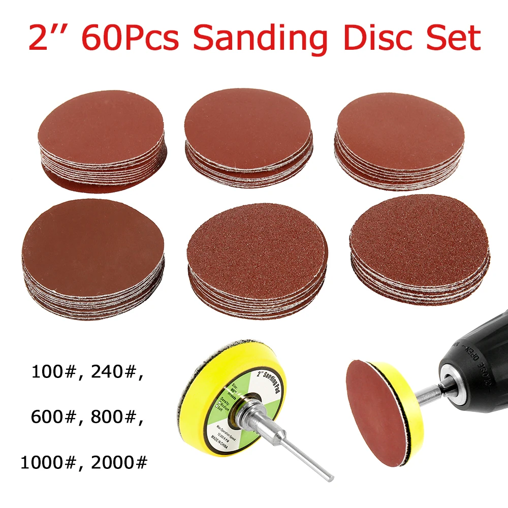 

60Pcs Sandpaper 2Inch Sanding Discs Hook Loop Sanding Paper 100-2000 Grits Sanding Disc Polish for Polishing & Grinding