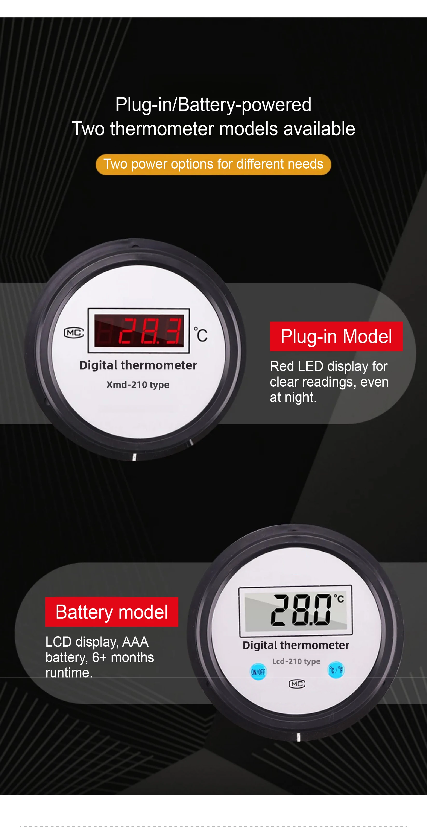 LCD-210 Digital Temperature Gauge -50~300°C Waterproof Stainless Steel Probe for