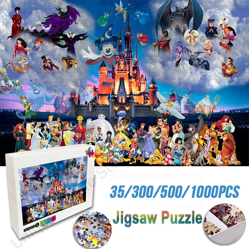 Disney Cartoon Anime Jigsaw Wooden Manaul Diy Puzzle Disney Character Collection Educational Toys Kids Creative Diy Games Gifts