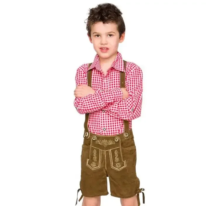 

Children Oktoberfest Costume Plaid Lederhosen Bavarian German Beer Festival Fantasia Party Costume For Kids Boy Halloween