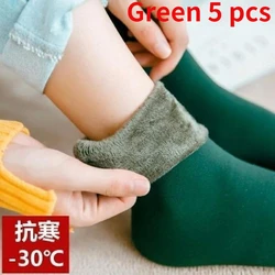 Cozy Winter Thermal Wool Cashmere Socks - Unisex Velvet Softness, 5 Pairs - One size EUR36-43 (Green 5 pcs)
