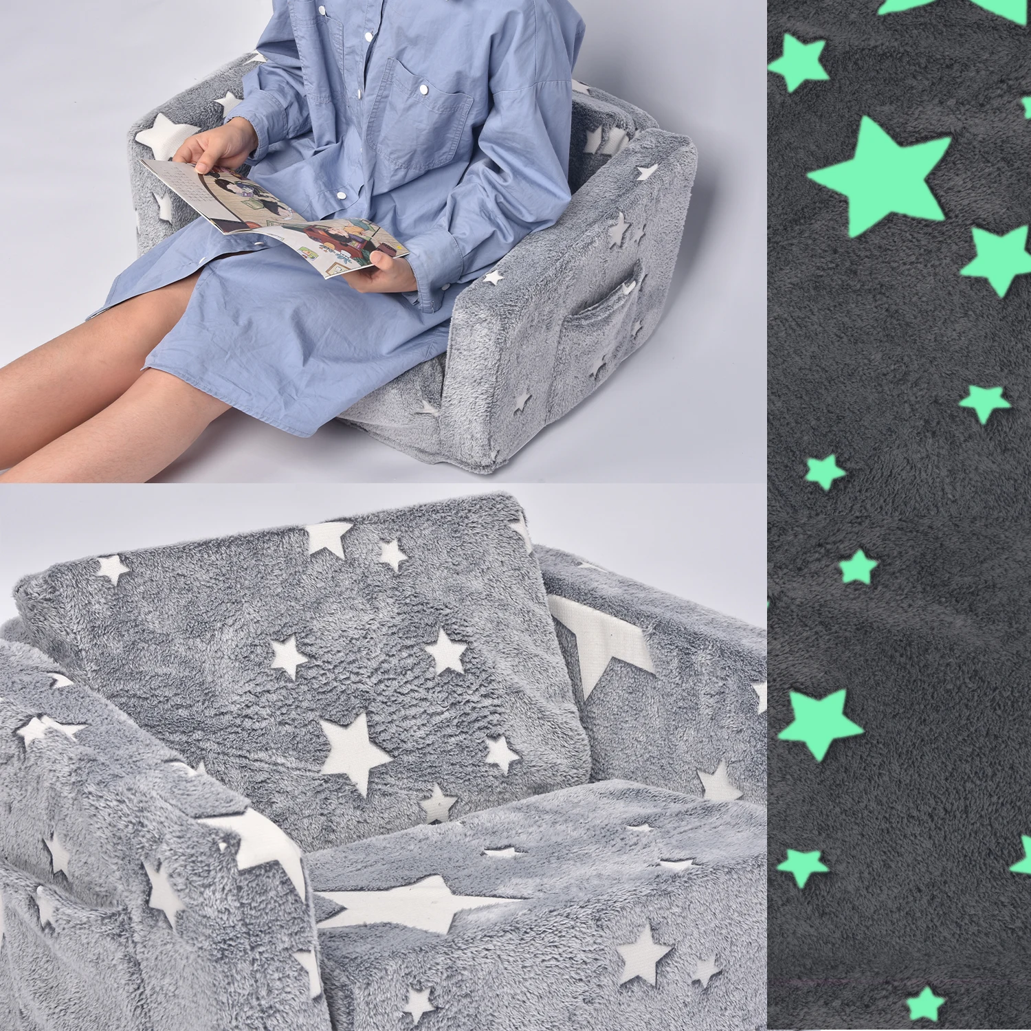 컨버터블 어린이 소파 의자, 놀이방 접이식 라운지 소파, 여아 및 남아용 접이식  소파, 빛나는 별 쿠션