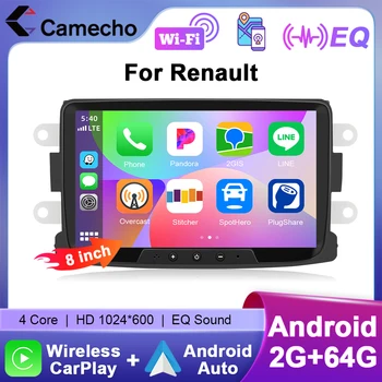 Camecho 2 + 64G Radio de coche GPS estéreo Bluetooth Wifi inalámbrico Carplay Android Auto para Renault Dacia Sandero Duster Logan Dokker 1