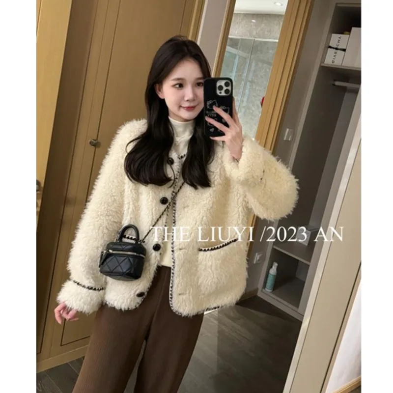 

Miiiix Korean Fashion Patchwork Jacket 2023 Autumn/winter New Winter Small Fragrance Fur Integrated Jacket Female Clothing