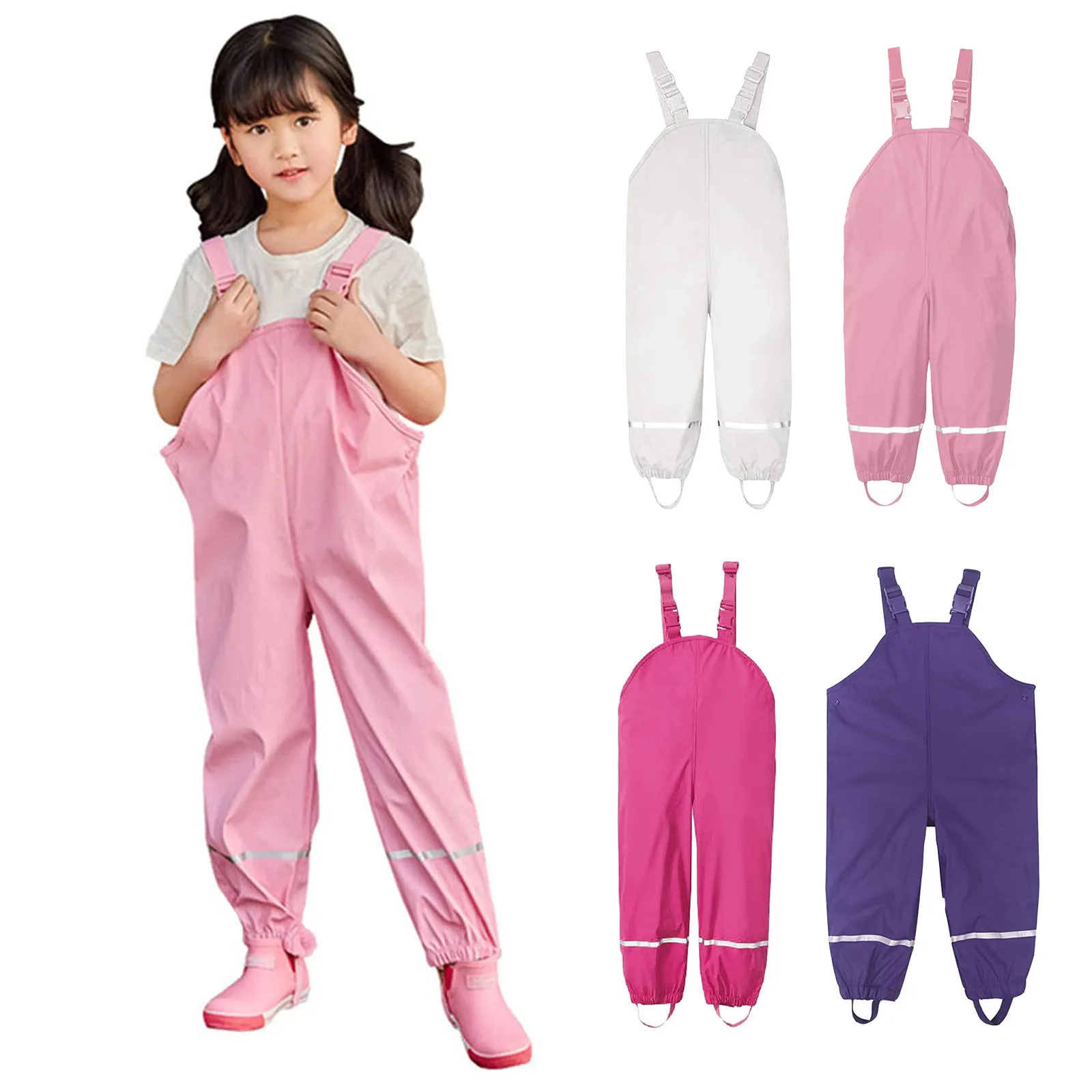 New PU Waterproof Baby Girls Bib Overalls Outdoor Sport Boy Rain Jumpsuit Autumn Beach Children Pants Spring Kids Trousers