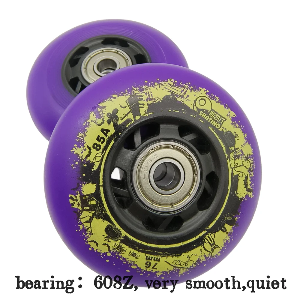 Inline skate wheel skating wheel purple 72mm 76mm 85A bearing 608z smooth quiet 8wheels/lot