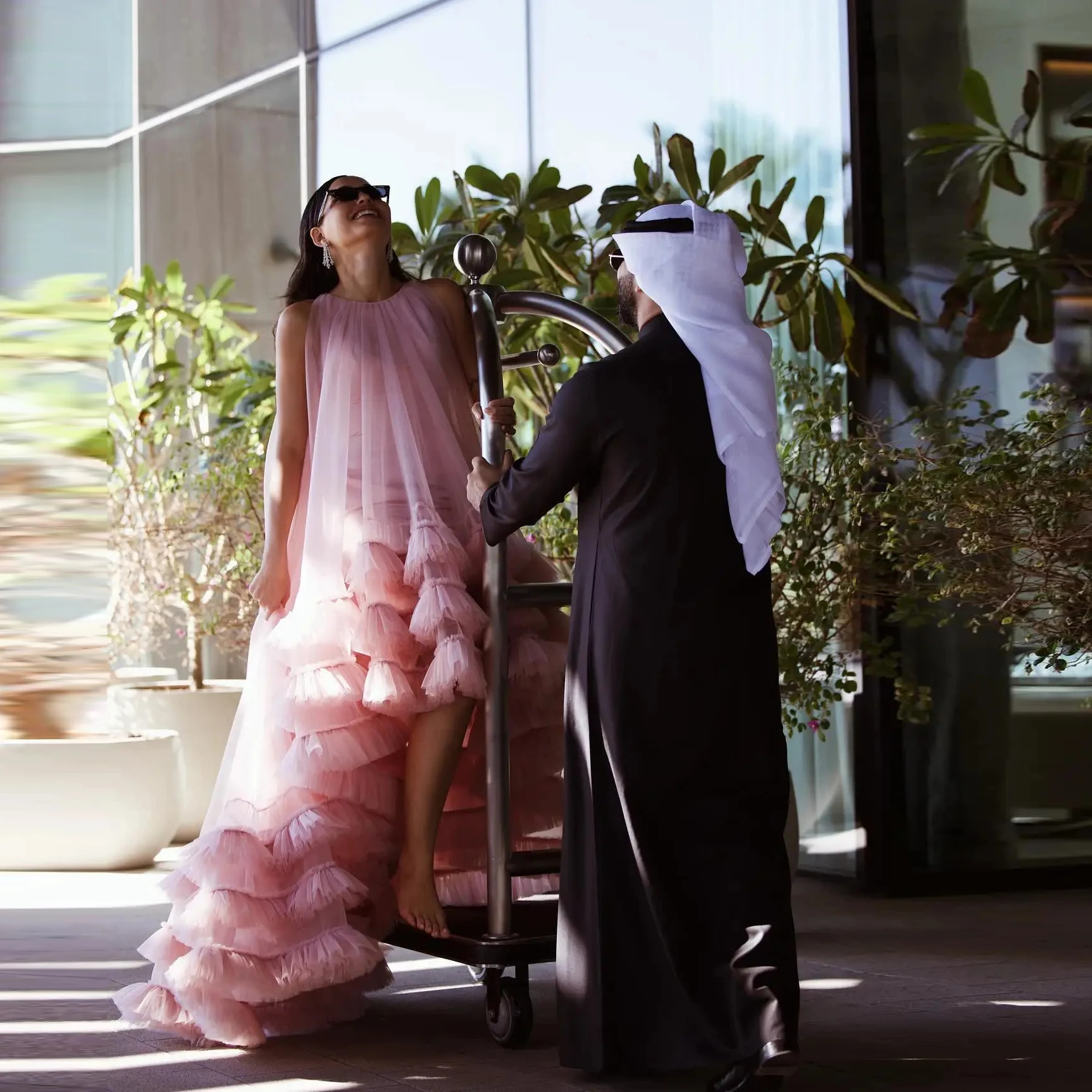 

Женское платье для выпускного вечера, длинное многослойное Тюлевое платье розового цвета для фотосъемки в арабском стиле