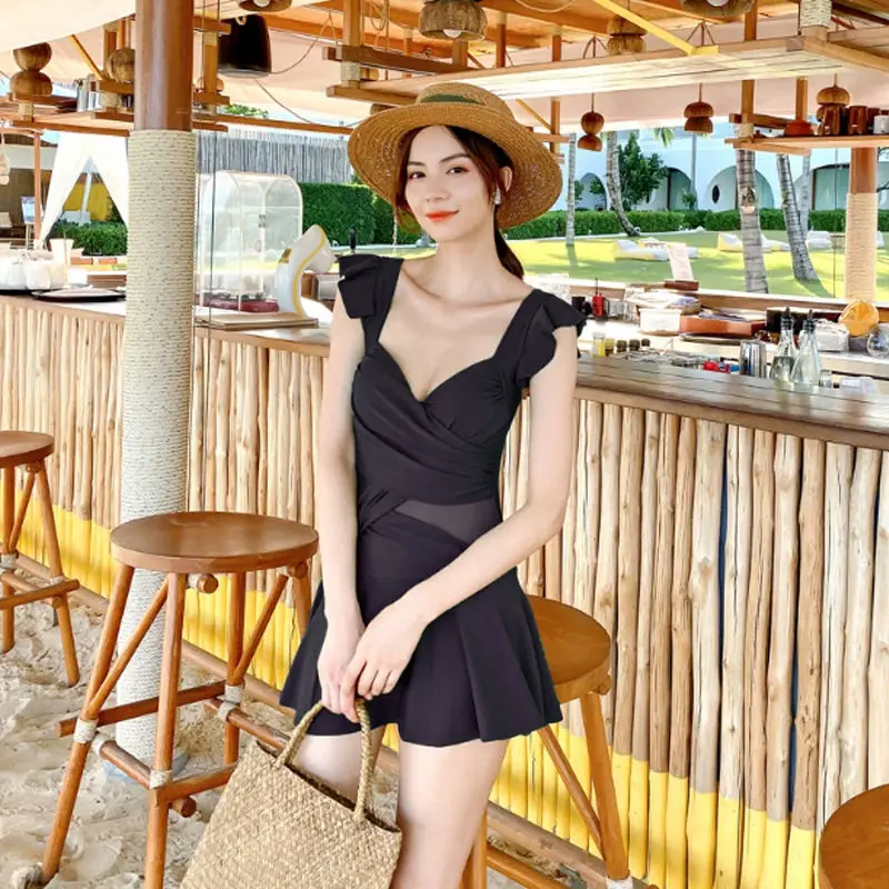 Elegant Fashion Harajuku Slim Fit Bikinis Loose Casual Sport All Match Swimwear Solid Sexy V Neck Sleeveless Swimsuits Women