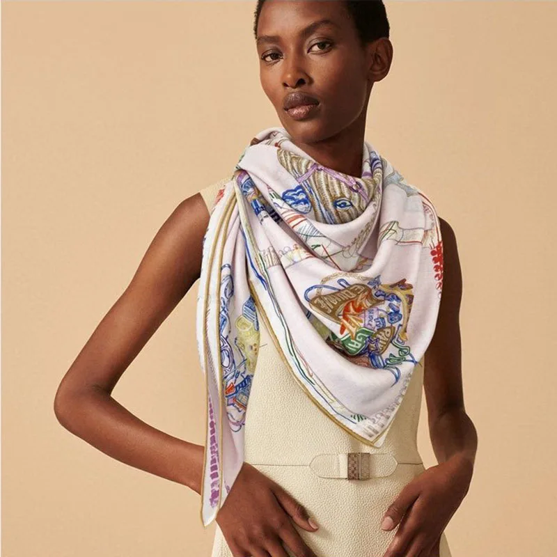 

Winter Design Cashmere Scarf H 140cm Double-sided Printing Hijab Warm Wraps Scarves for Ladies Fashion Pashmina Shawl Luxury