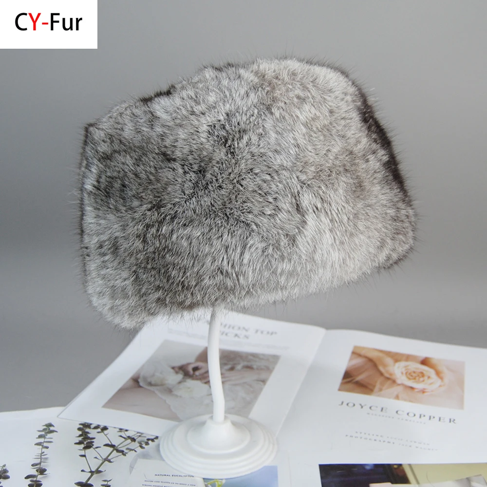 

2024 Unisex Natural Quality Rabbit Fur Hats Russian Outdoor 100% Genuine Rabbit Fur Caps Winter Warm Real Rabbit Fur Bomber Hat