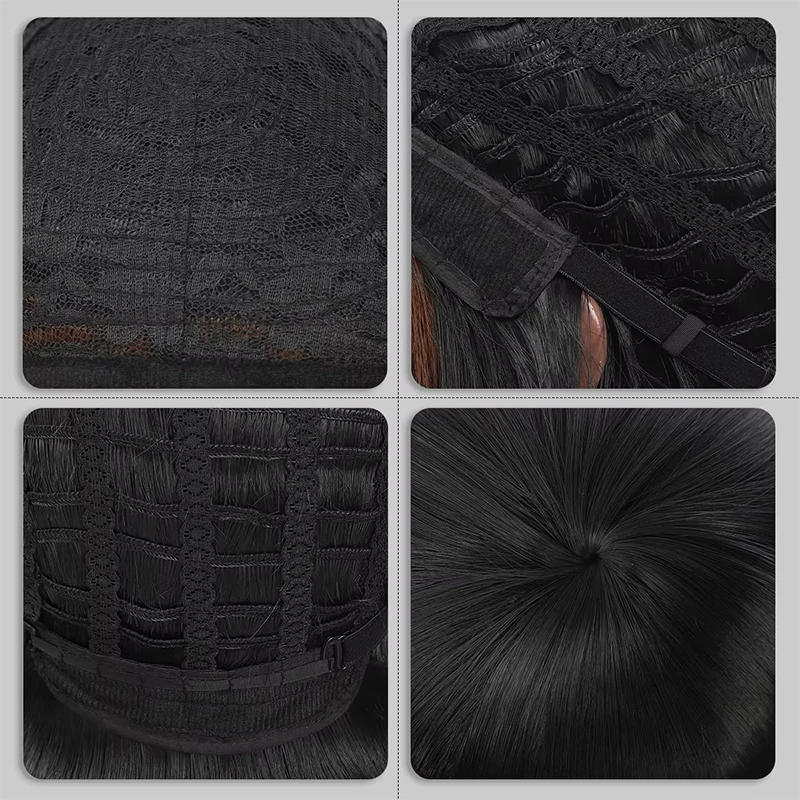 Synthetic Chic 10 Inch Bob Wig with Bangs Natural Black Brown Blend Easy-Style Daily Wear Light weight