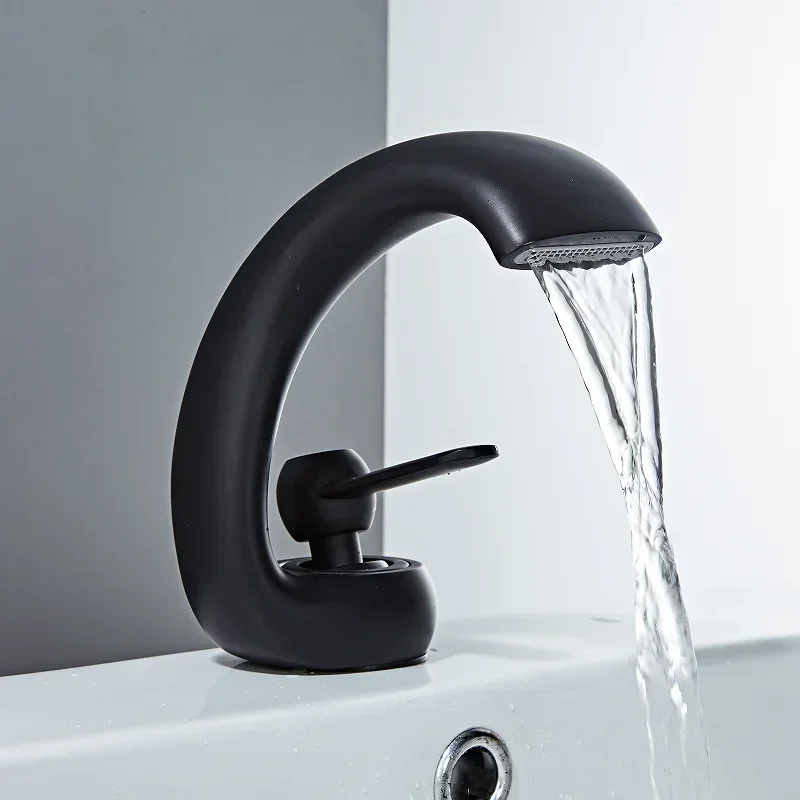 Basin Faucets Modern Black Bathroom Mixer Tap Brass Washbasin Single Handle Hole Elegant Crane