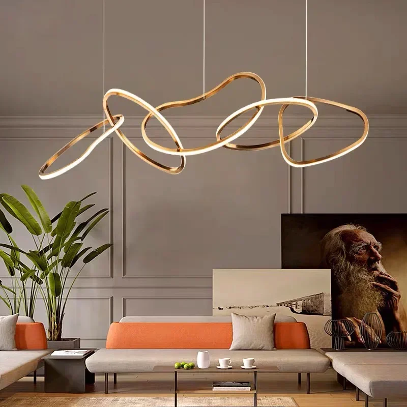 

Modern Minimalist Led Pendant Light Five Circles Ring Lustre Living Dining Room Gold Chandelier Hanging Home Decor Lamps Fixture