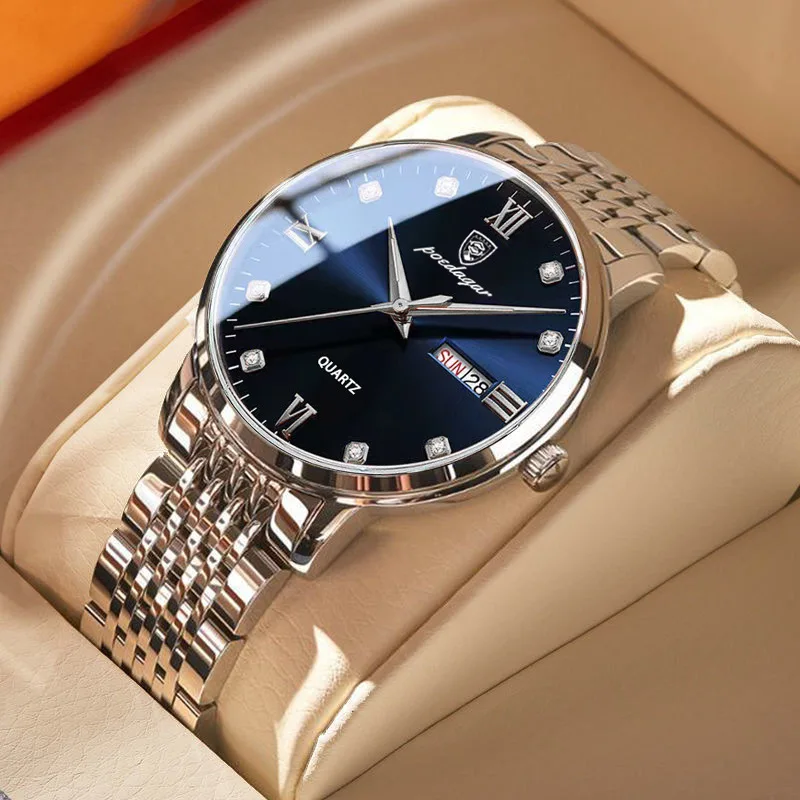 

Luxury Quartz Man Wristwatch Sport Men Watches Waterproof Luminous Date Week Stainless Steel Men's Watch Male Reloj