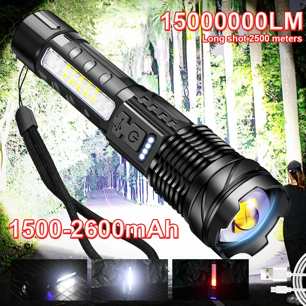 

High Strong Power Led Flashlights USB Rechargeable Tactical Light Emergency Spotlights Telescopic Jetbeam Built-in Battery Torch