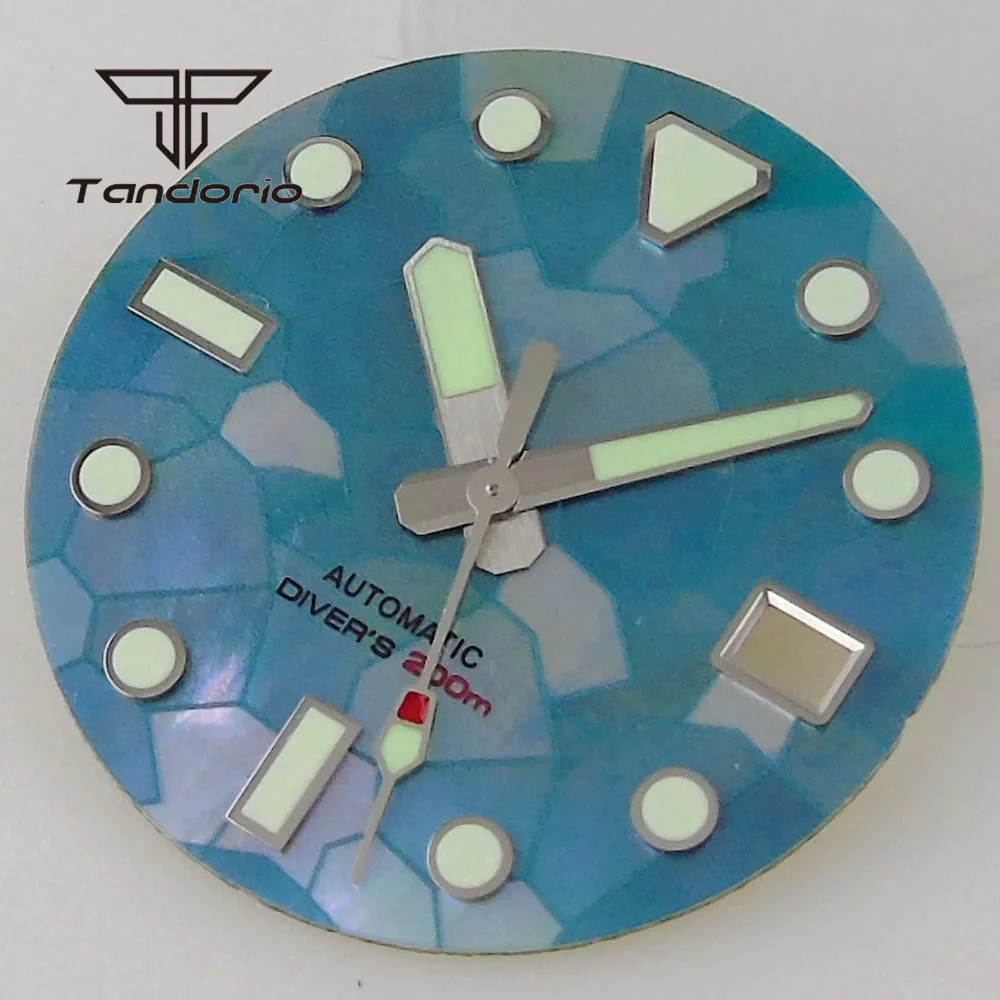 Green Luminous Mother of Pearl Watch Dial with Date Window and Hands Set