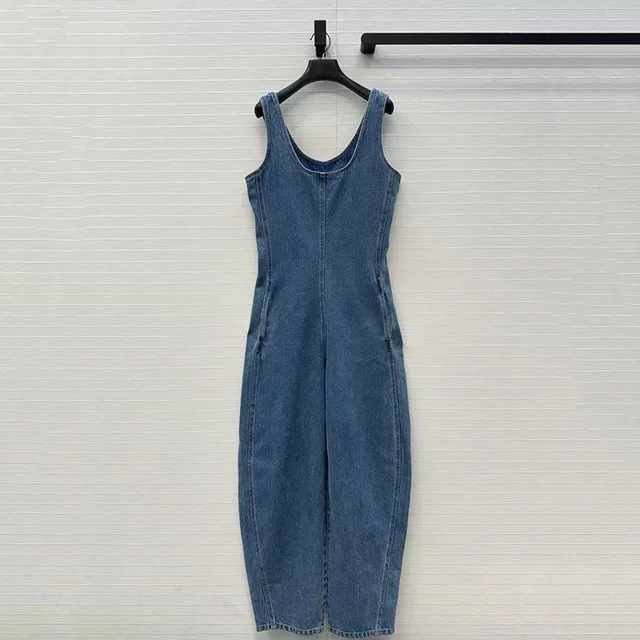 Women's Washed Denim Jumpsuit, Sleeveless Tank Jumpsuit, High-Quality Flared Pants, 2026 Spring New Arrival, Y2K Style