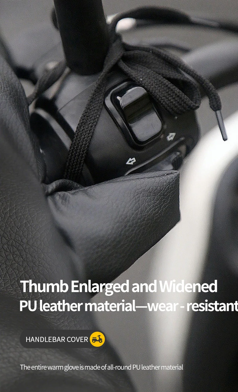 2 Stück Winter-Elektrofahrradhandschuhe – warme, verdickte Griffabdeckungen, regen- und winddicht, Motorrad-Handschutz aus PU-Leder – Detail 5