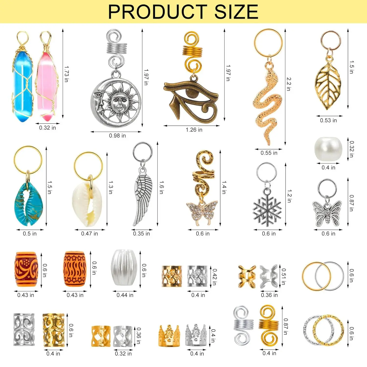 200pcs Mix Metal Sun Moon Butterfly Ring Hair Braid Dreadlocks Bead Clips Decoration Accessories with Storage Box hair braiding tool