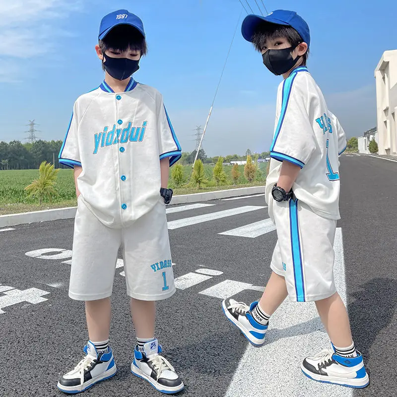 

Kids New Summer Handsome Cool Kids Boy Casual Fashion Trendy Children's Pure Cotton T-shirt +Short Pants 4 6 8 10 12 14Years