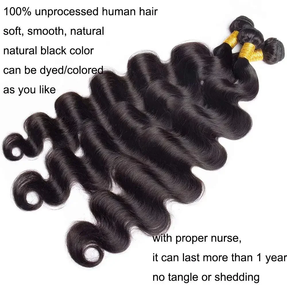 12A Unprocessed Remy Human Hair Extensions Body Wave Bundles 1/3/4 pcs