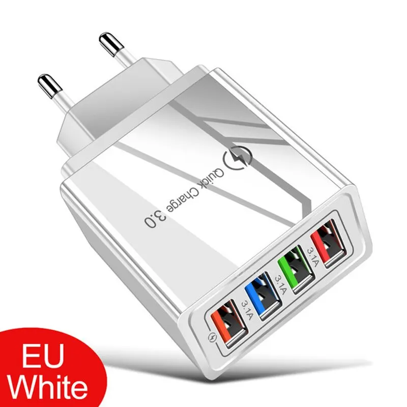 EU/US 4Ports USB PD Charger Quick Charge 5V 3.1A QC3.0 Fast Charging For iPhone Samsung Xiaomi Huawei Tablet Smart Phone Adapter baseus 65w