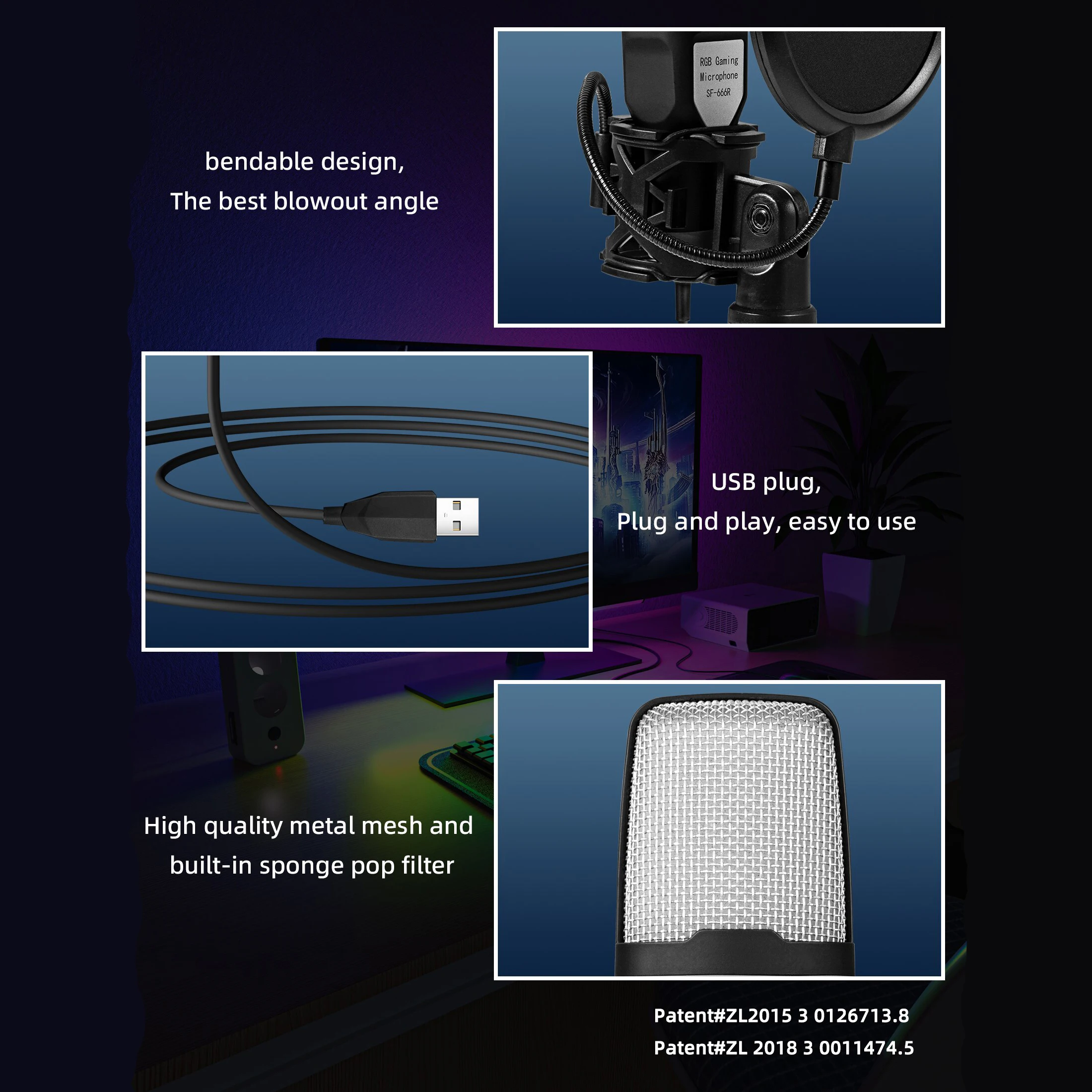 Gaming Computer Professional Condenser Microphone Mic PC Laptop USB Wired Live Streaming Podcast Studio Mike Kit Gamer Karaoke