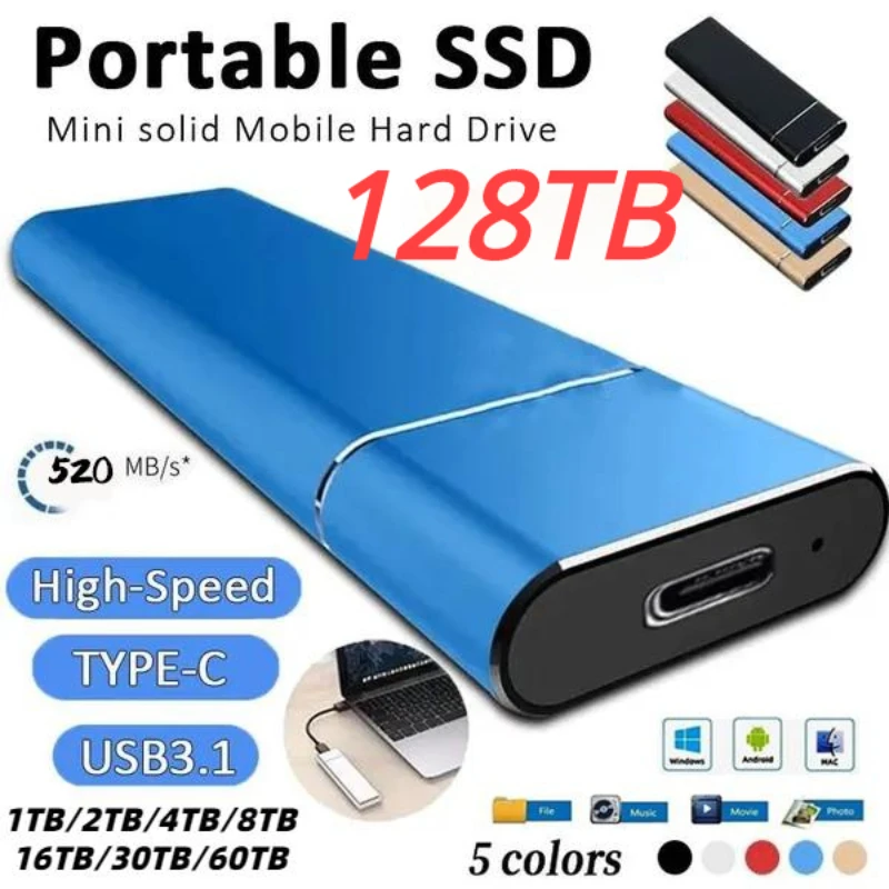 

2TB Portable SSD 128TB M.2 Mobile Solid State Drive USB3.1 High-speed Hard Disk External Hard Disk For laptops/desktop/phones