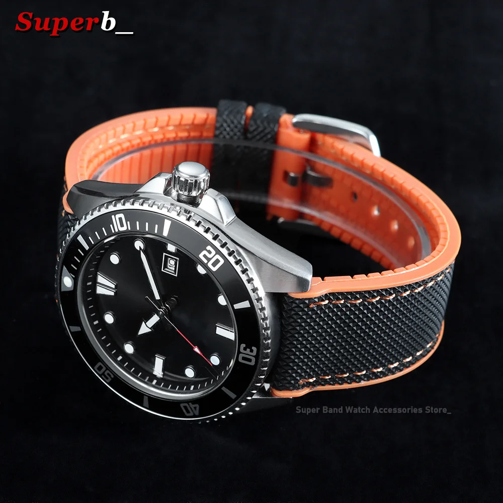 Men's Waterproof Nylon & Silicone Hybrid Watch Strap Bracelet