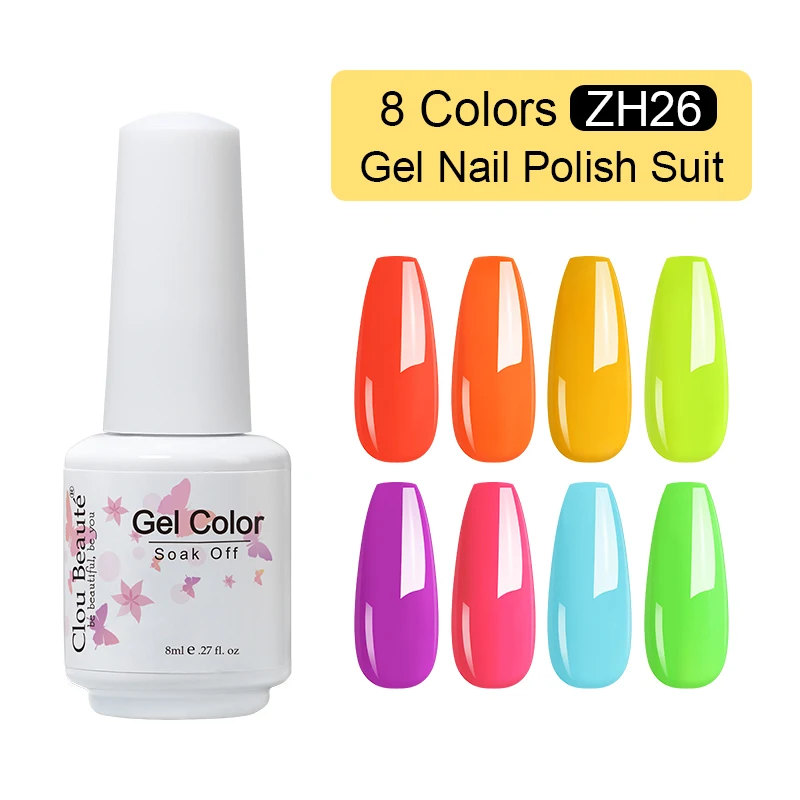 Cloubeute 솔리드 네일 젤 광택제 네일 용품, 반영구 밝은 여름 레드 누드 핑크 UV LED 젤 바니시, 8ml Vernis