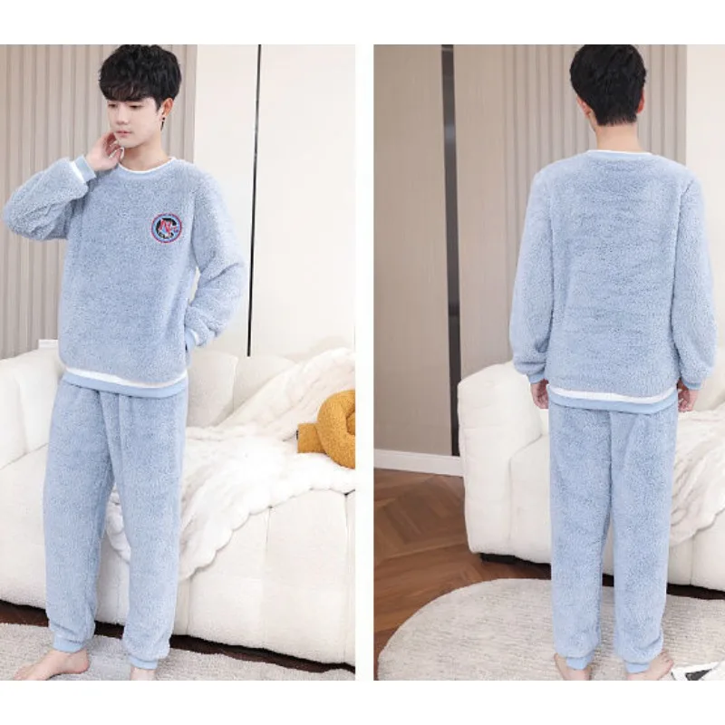 2024 New Pajama Men Winter Flannel Plus Thick Velvet Sleepwear Warm Spring Autumn Loungewear Loose Coral Velvet Homewear Suit