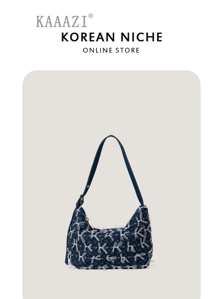 

Denim Hobo Shoulder Bag Casual Fashion Women New Underarm Bag Luxury Designer Versatile Bow Handbags High Quality 2024 Summer
