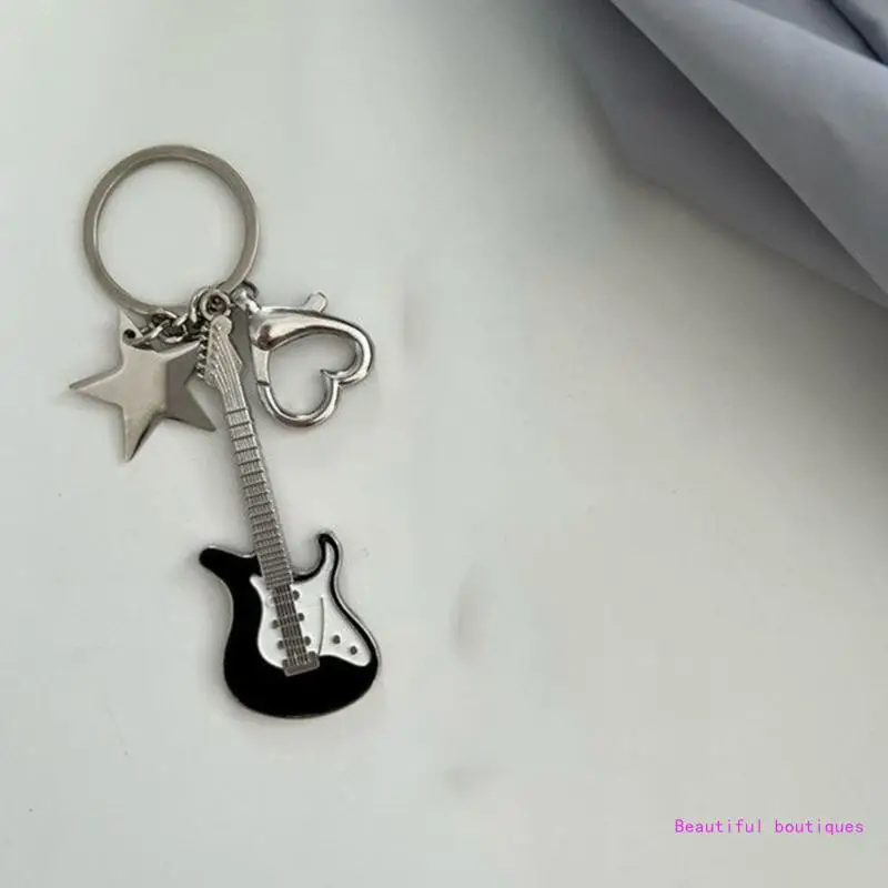 

Y2k Guitar Pentagram Star Keychain for Women Sweet Cool Trend Fashion Pendant Keyring Vintage Aesthetic Accessories DropShip