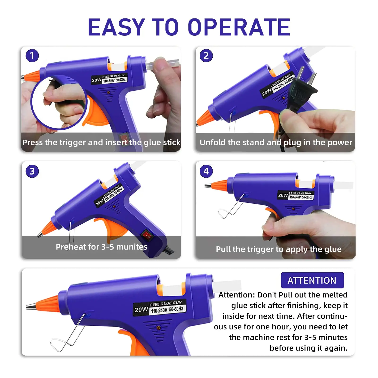 20W Hot Melt Glue Gun Household Industrial Mini Guns Electric Heat Temperature Tool With 7mm Glue Sticks 3