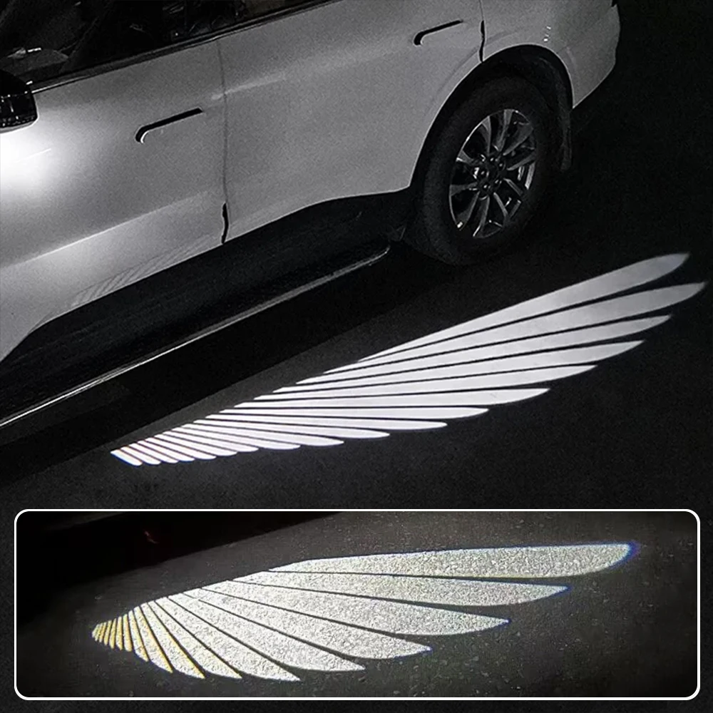 LED 웰컴 백미러 엔젤 윙 카펫 조명, 자동차 주변 조명 키트, 듀얼 컨트롤러, 다이나믹 프로젝터 레이저 램프, 2 개